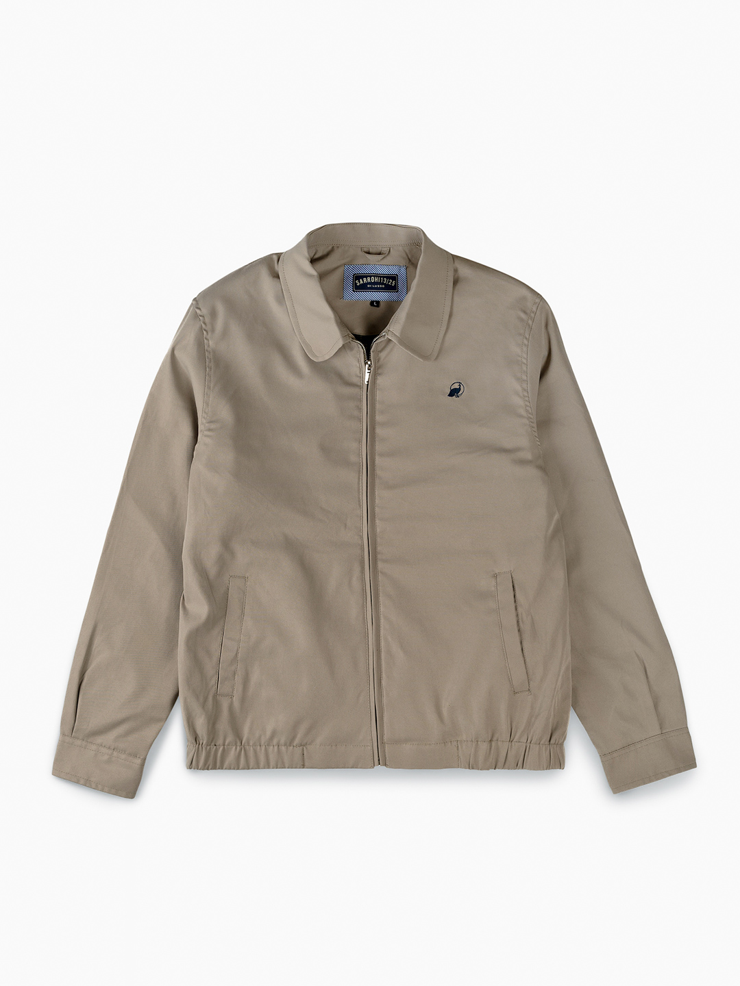 Cotton Twill Spread Collar Biege Jacket With Embroidery