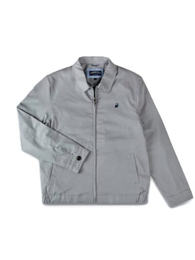 Cotton Twill Spread Collar Silver Jacket With Embroidery