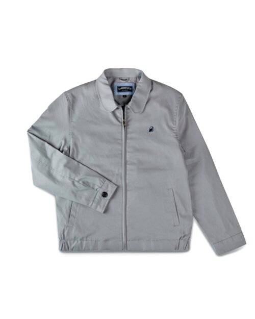 Cotton Twill Spread Collar Silver Jacket With Embroidery