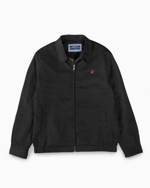 Cotton Twill Spread Collar Black Jacket With Embroidery