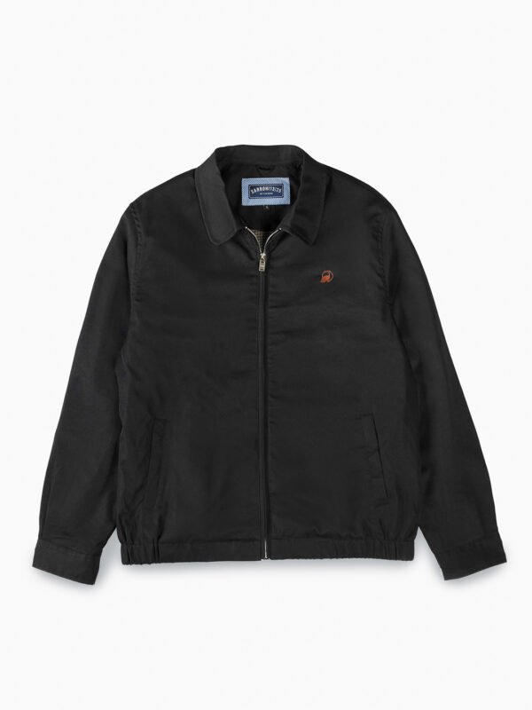 Cotton Twill Spread Collar Black Jacket With Embroidery