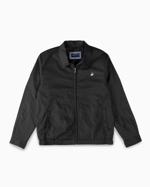 Cotton Twill Spread Collar Night Grey Jacket With Embroidery