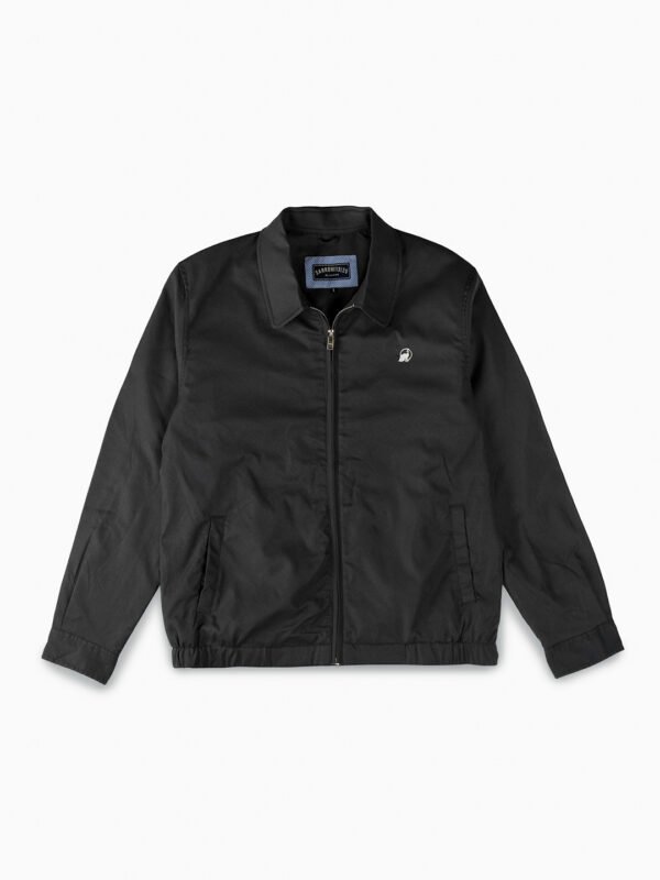 Cotton Twill Spread Collar Night Grey Jacket With Embroidery