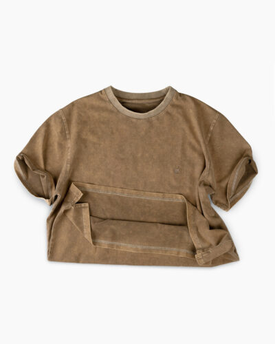 Faded Beige Regular Fit Cotton Tshirt With Embroidery