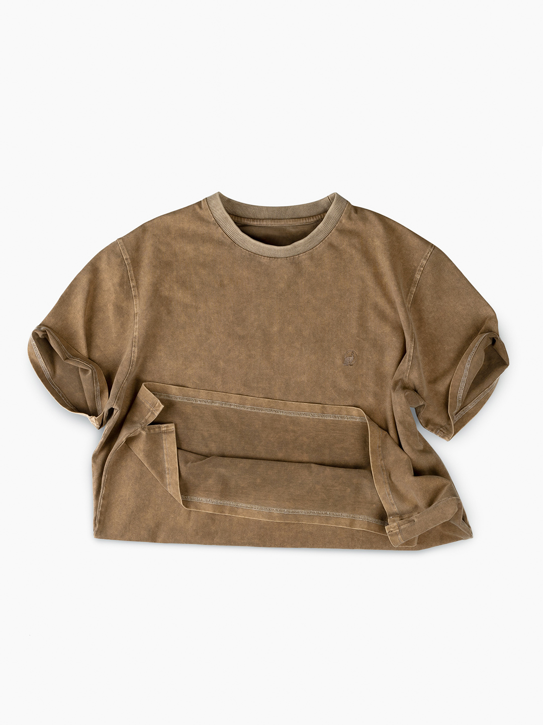 Faded Beige Regular Fit Cotton Tshirt With Embroidery