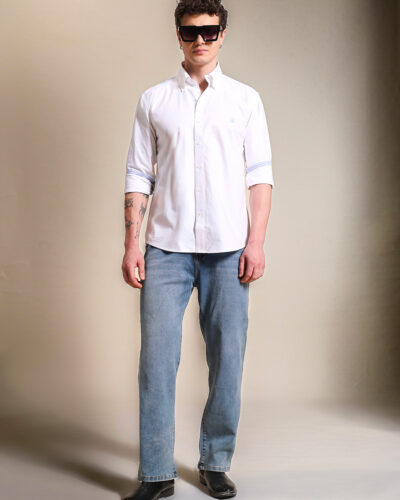 White Oxford Casual Shirt With Embroidery