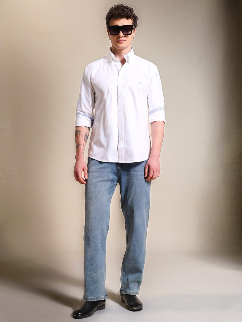 White Oxford Casual Shirt With Embroidery