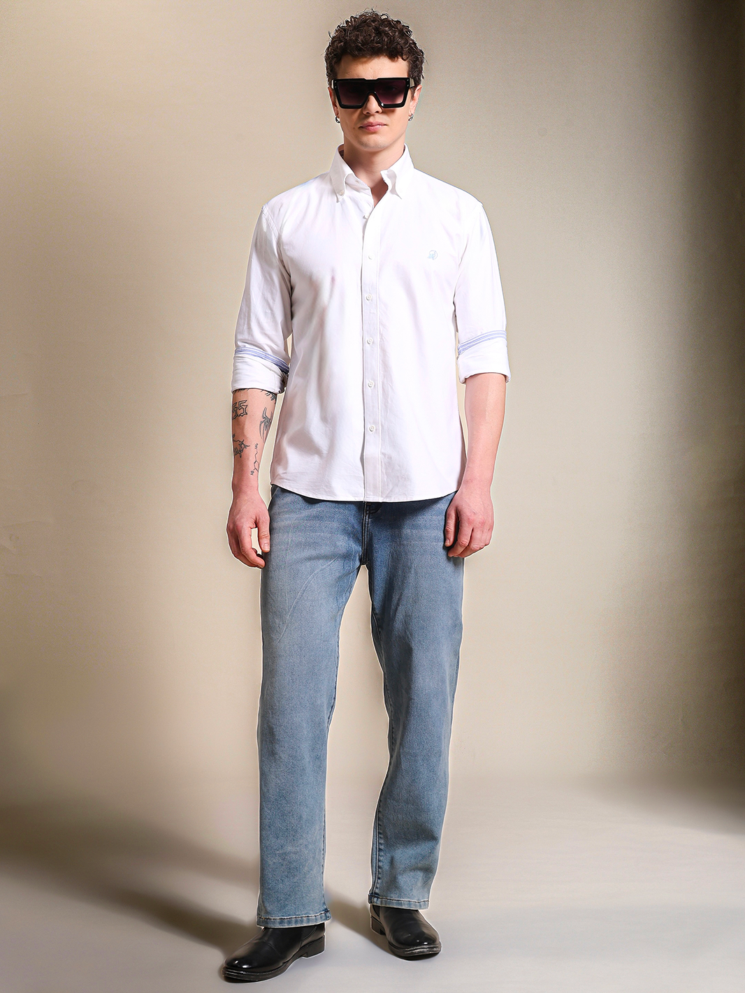 White Oxford Casual Shirt With Embroidery