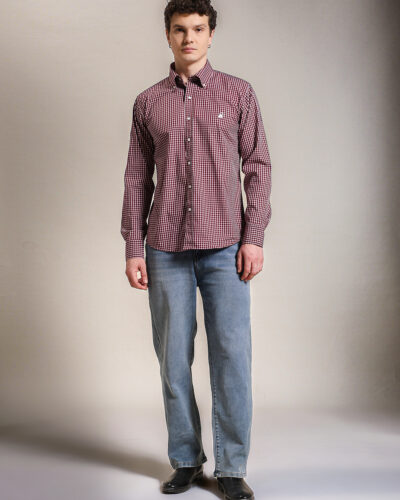 Non Iron Maroon Gingham Check Shirt