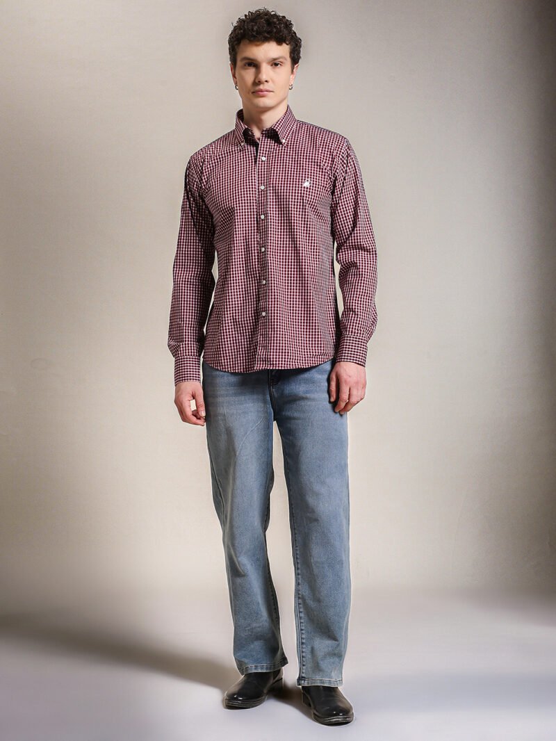 Non Iron Maroon Gingham Check Shirt