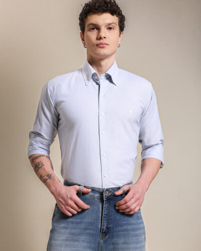 Blue Oxford Summer Shirt With Embroidery