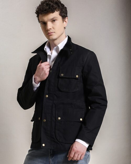 Gorkha Waxed Jacket Black #1 With Corduroy Collars