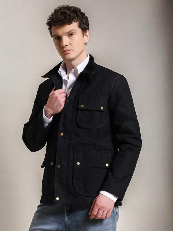 Gorkha Waxed Jacket Black #1 With Corduroy Collars