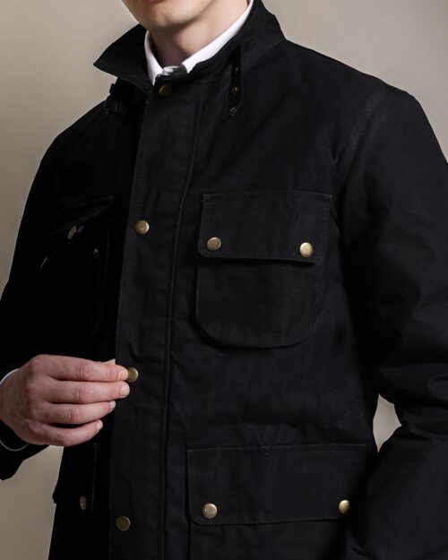 Gorkha Waxed Jacket Black #1 With Corduroy Collars