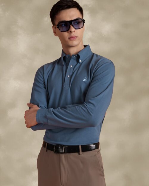 Full Sleeve Blue Polo With Embroidery