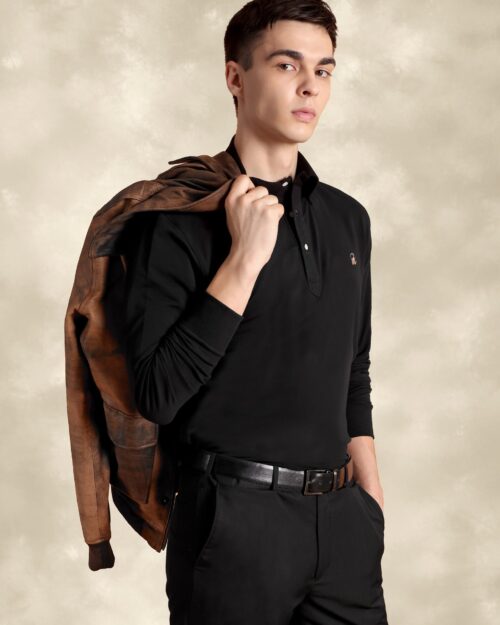 Full Sleeve Black Polo With Embroidery