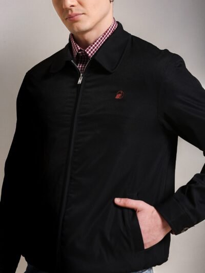 Cotton Twill Spread Collar Black Jacket With Embroidery