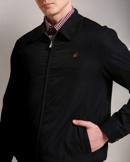 Cotton Twill Spread Collar Black Jacket With Embroidery
