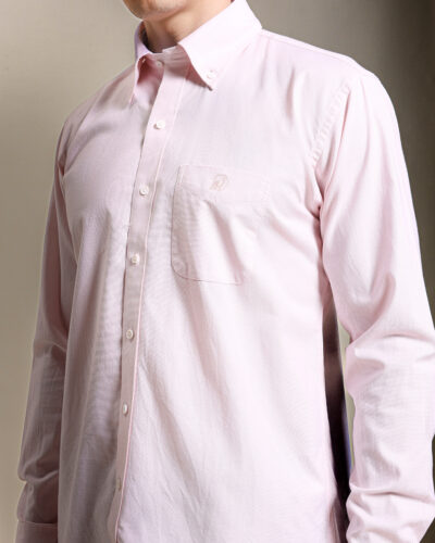 Pink Oxford Summer Shirt With Pocket And Embroidery