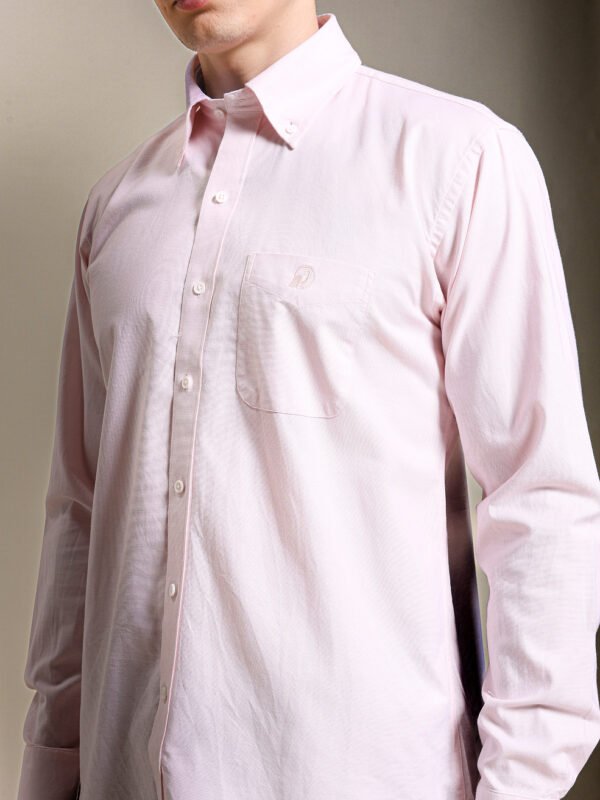 Pink Oxford Summer Shirt With Pocket And Embroidery