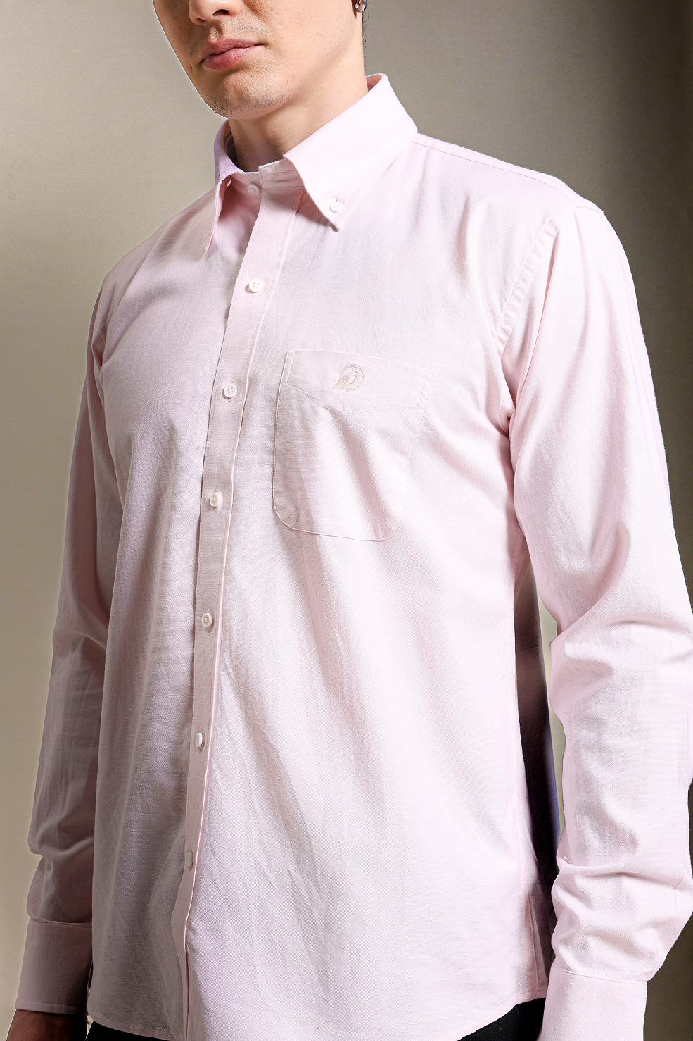 Pink Oxford Summer Shirt With Pocket And Embroidery
