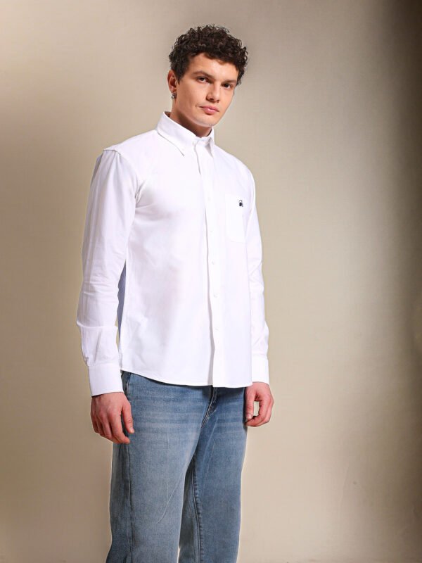 White Oxford Semi Casual Shirt With Pocket