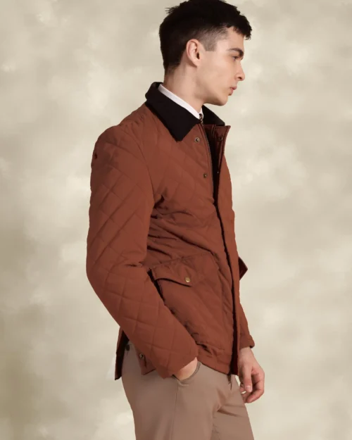 Tagore Jacket- Safari Rust Slim Fit Quilted Jacket With Corduroy Collars