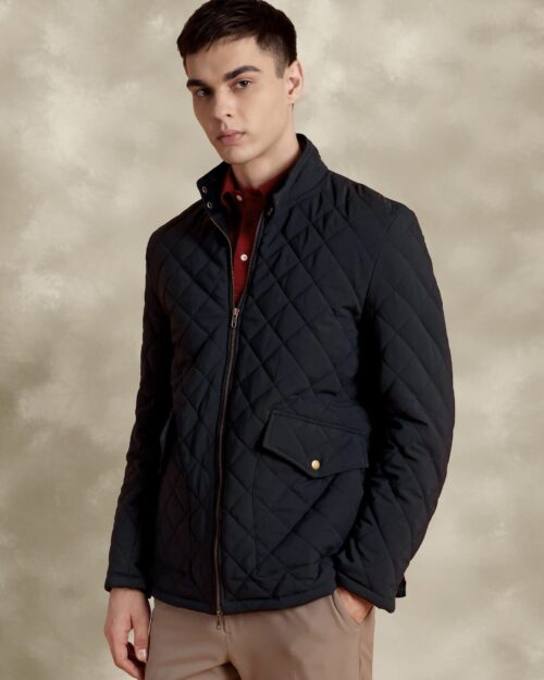 Tagore Jacket- Blue Slim Fit Quilted Jacket With Corduroy Collars