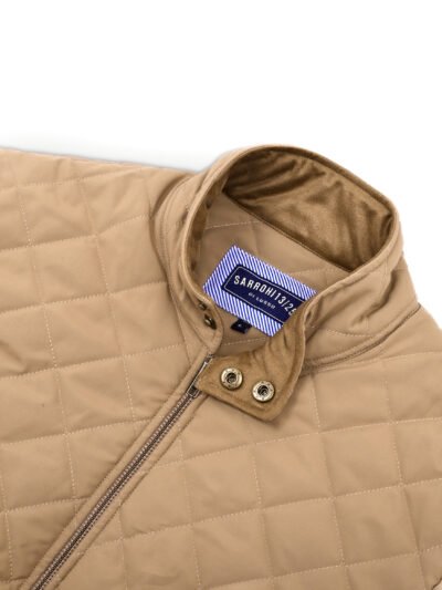 Tagore Jacket- Beige Slim Fit Quilted Jacket With Suede Collars