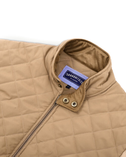 Tagore Jacket- Beige Slim Fit Quilted Jacket With Suede Collars