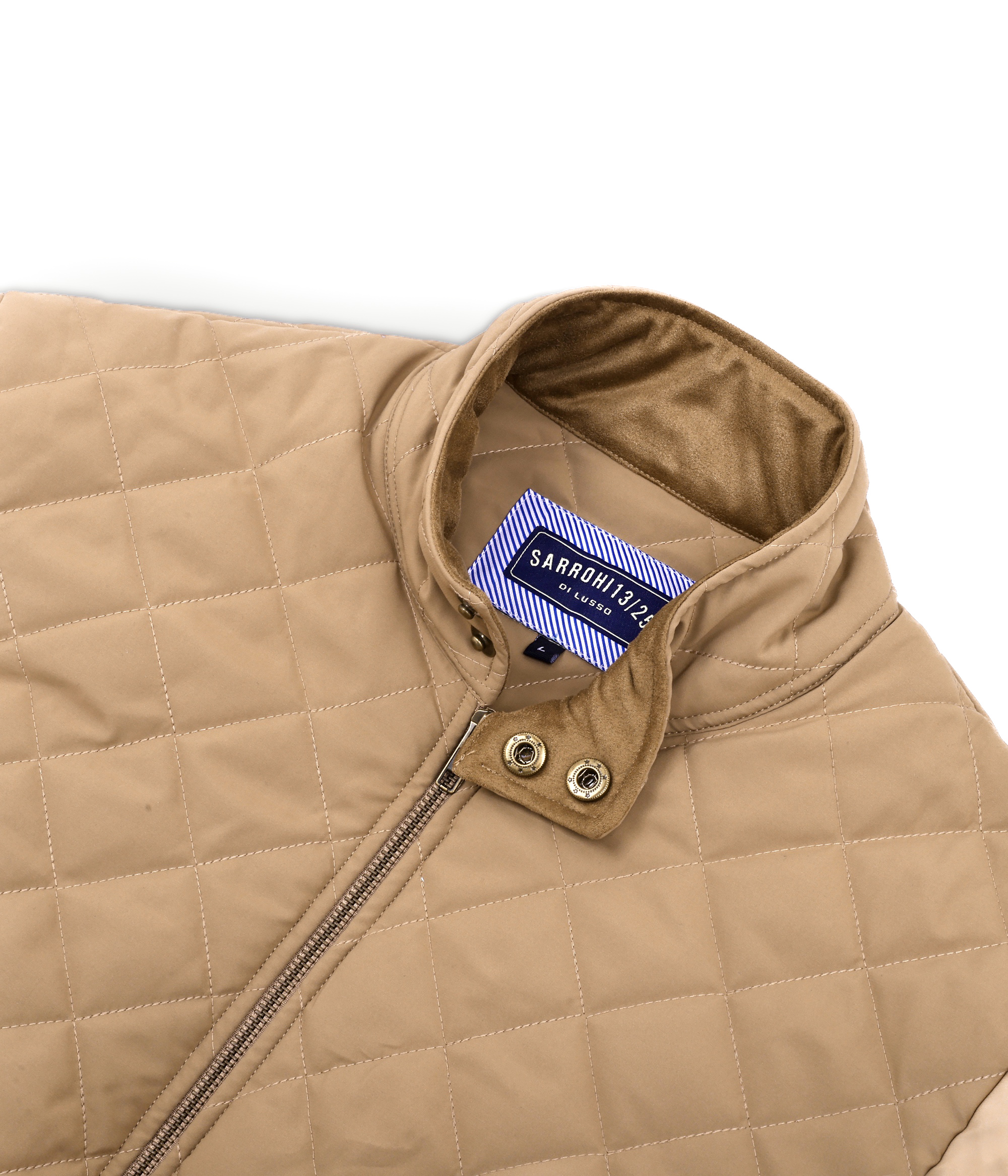 Tagore Jacket- Beige Slim Fit Quilted Jacket With Suede Collars