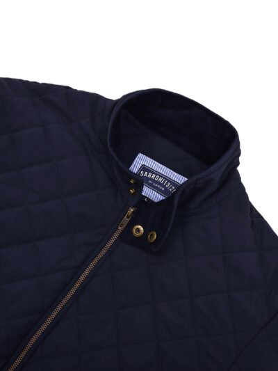 Tagore Jacket- Blue Slim Fit Quilted Jacket With Corduroy Collars