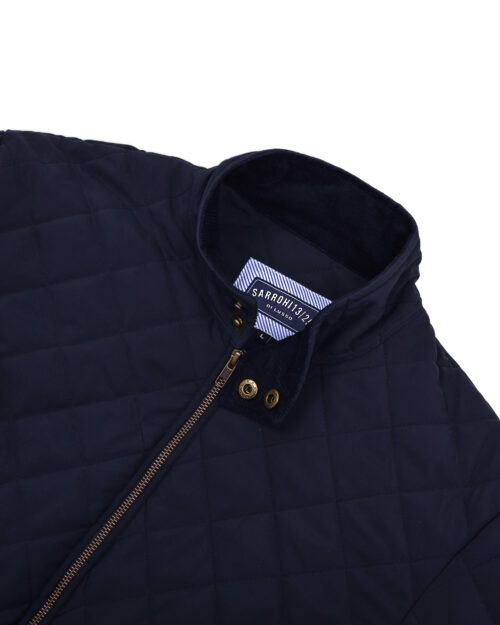 Tagore Jacket- Blue Slim Fit Quilted Jacket With Corduroy Collars