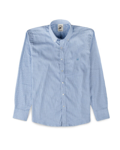 Slim Fit Blue Check Shirt With Embroidery