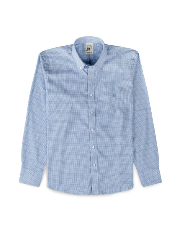 Regular Fitted Blue Check Shirt With Embroidery