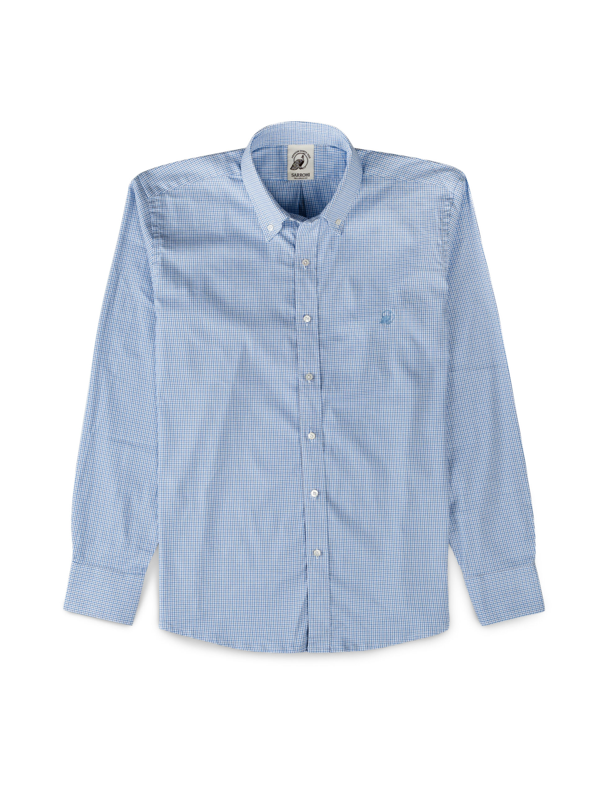 Regular Fitted Blue Check Shirt With Embroidery