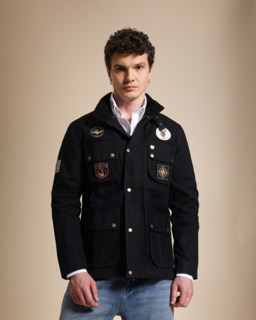 Gorkha Waxed Jacket Black #2 With Corduroy Collars
