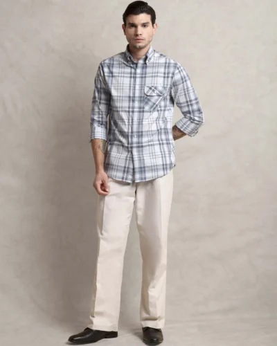 The Udai: Slim Fit Checkered Single Pocket Shirt with Embroidery