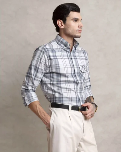 The Udai: Slim Fit Checkered Single Pocket Shirt with Embroidery