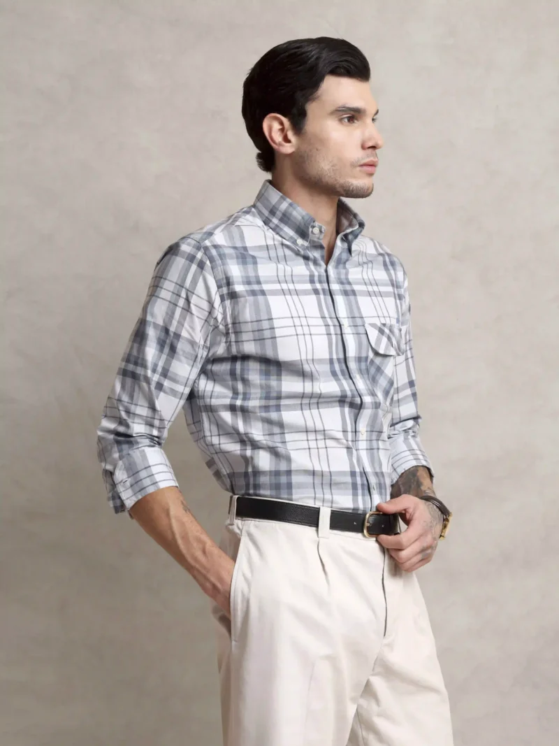 The Udai: Regular Fitted Checkered Single Pocket Shirt with Embroidery