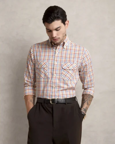The Karikala: Slim Fit Poplin Double Pocket Summer Check Shirt with Embroidery