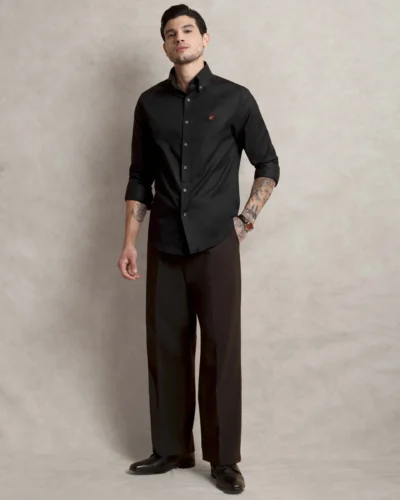 The Rawal: Slim Fit Solid Charcoal Shirt with Embroidery