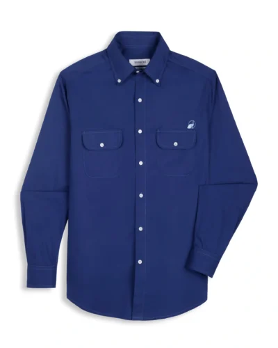The Karikala: Slim Fit Poplin Solid Royal Blue Double Pocket Shirt with Embroidery