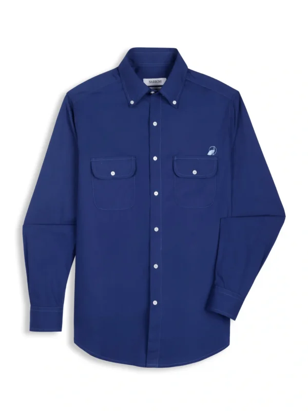 The Karikala: Regular Fitted Poplin Solid Royal Blue Double Pocket Shirt with Embroidery