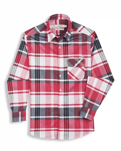 The Udai: Slim Fit Checkered Red Single Pocket Shirt with Embroidery