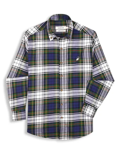 The Rawal: Slim Fit Checkered Olive-Navy Plaid Shirt with Embroidery