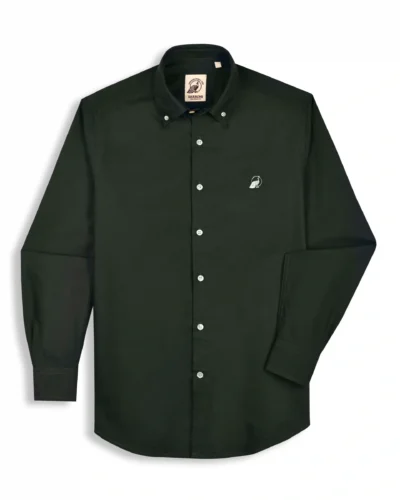 The Rawal: Slim Fit Solid Olive Green Shirt with Embroidery