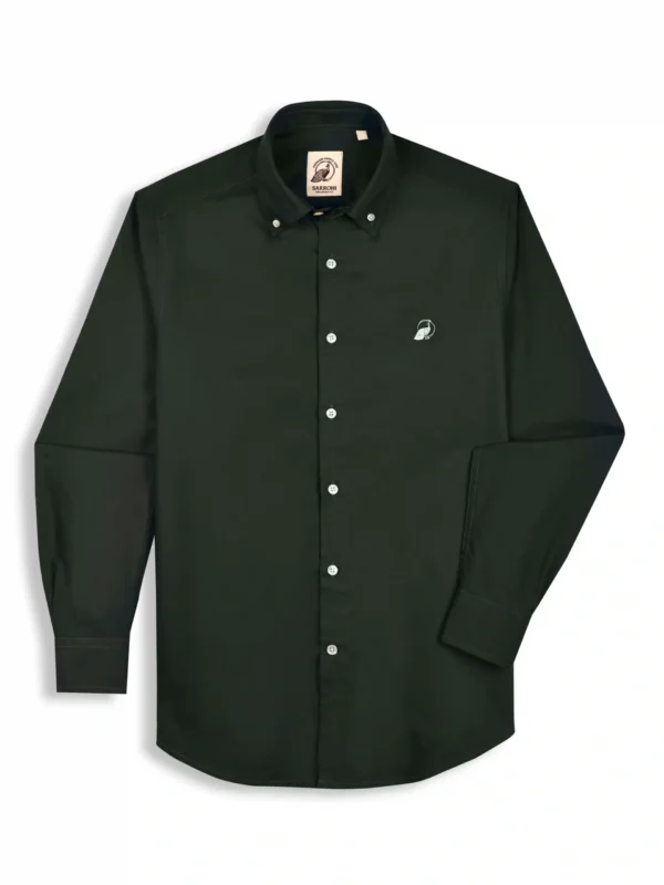 The Rawal: Regular Fitted Solid  Olive Green Shirt with Embroidery