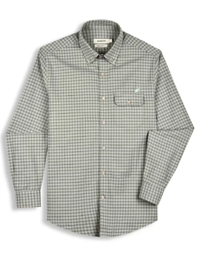 The Udai: Slim Fit Supima Cotton Checkered Pistachio Single Pocket Shirt with Embroidery