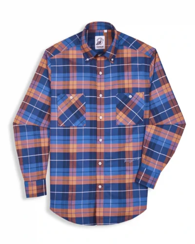 The Karikala: Slim Fit Checkered Orange Double Pocket Shirt with Embroidery